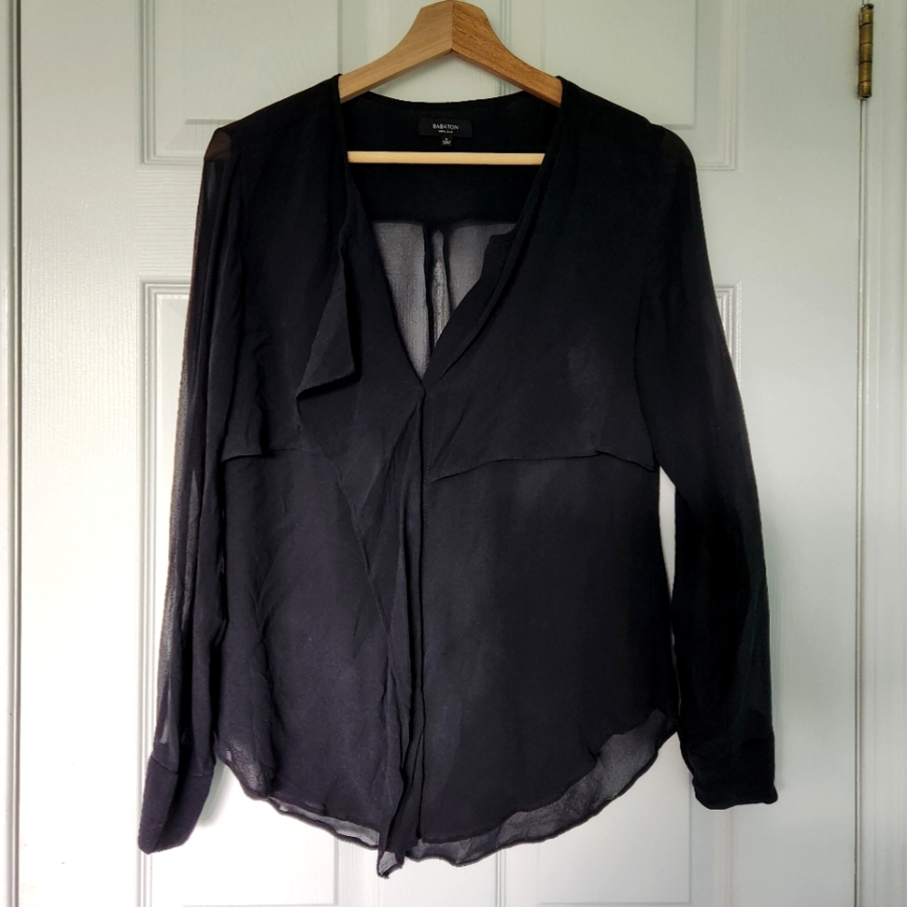 EUC Aritzia Babaton 100% Silk Semi-sheer Blouse Size M